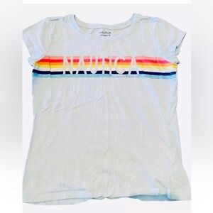 Nautica Girls Size XL 14-16 T-Shirt, Blue, Short Sleeve, Stripe Graphic, Glitter